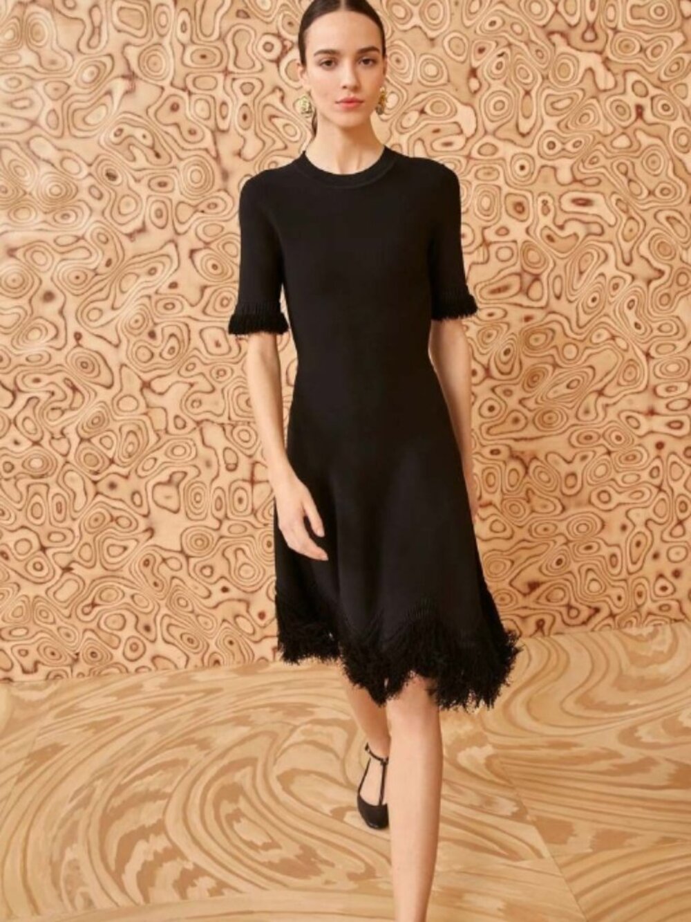NWT ULLA JOHNSON Vittoria Fringe Mid Dress in Onyx M $720